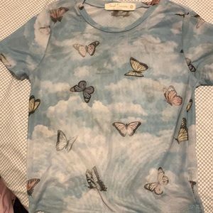 Mesh blue cropped tight shirt!! So cute on!